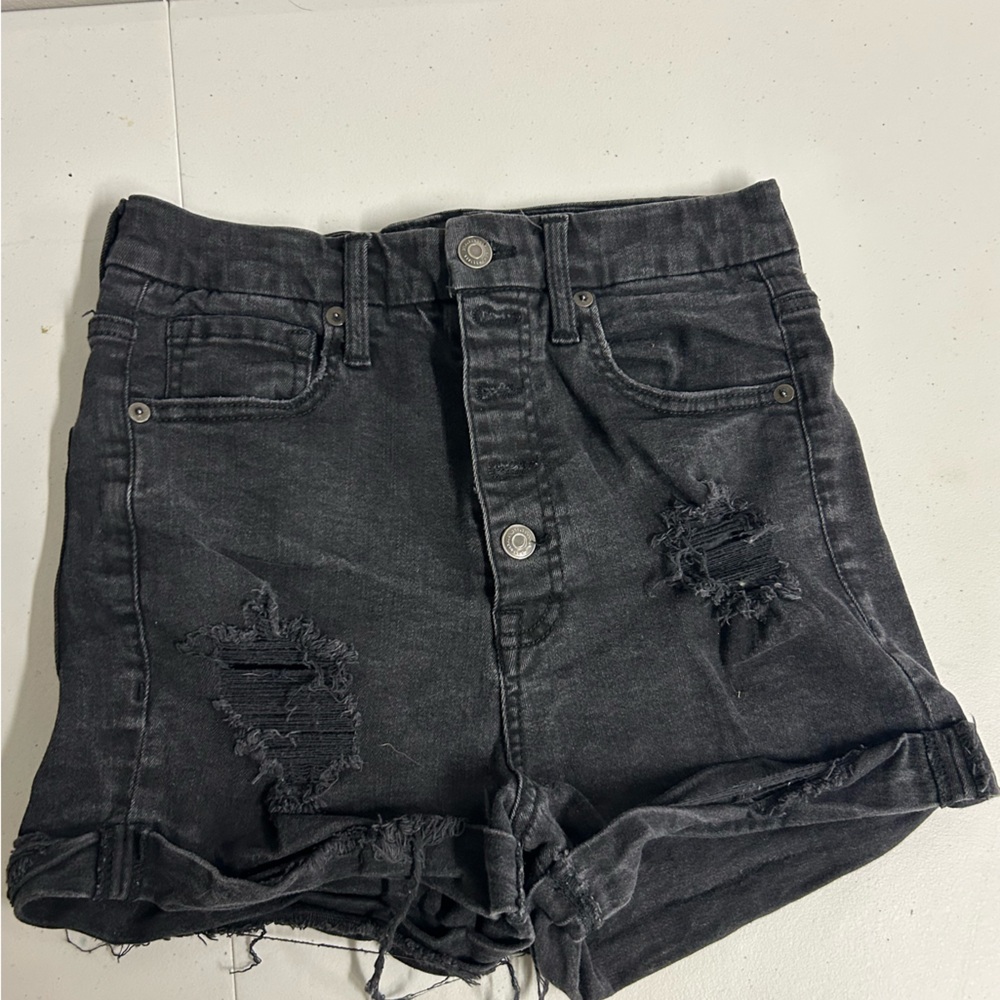 High Waist Black Distressed Denim Shorts